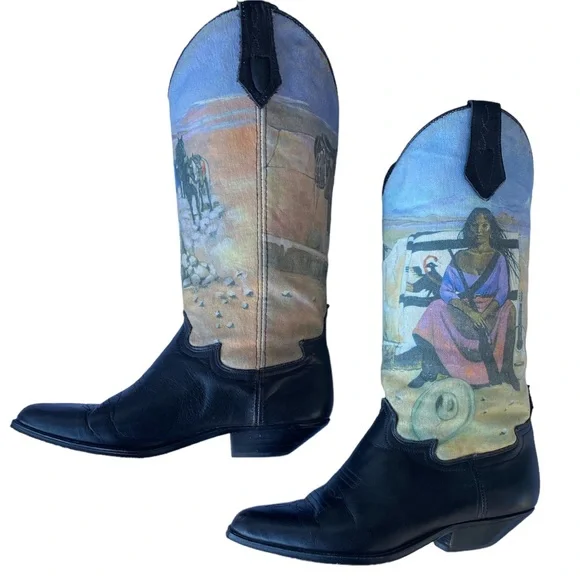 Seychelles Native Woman in Desert Print Leather Cowboy Boots - Picture 4 of 10